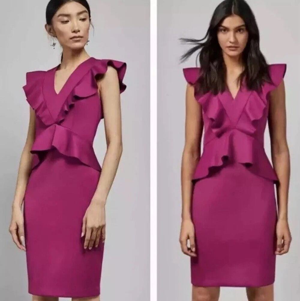 Ted Baker Alair Deep Pink Ruffle Peplum Bodycon Dress Ted 1 US 4